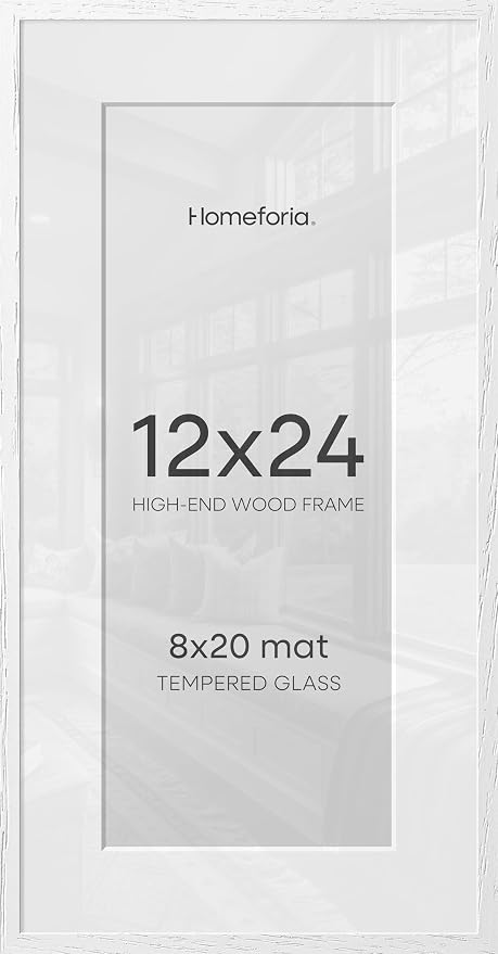 Homeforia 12x24 White Oak Picture Frame, High-End Wood, 8x20 Mat, Glass