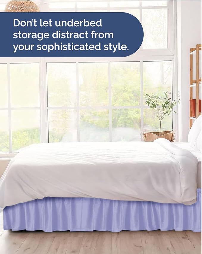 Wrap Around Dust Ruffle Bed Skirt - Lavender - for Twin Size Beds w/ 14 Inch Drop - Easy Fit Elastic Strap - Adjustable Pleated Bedskirt with Brushed Fabric - Wrinkle Free - Women, Men, Kids & Teens