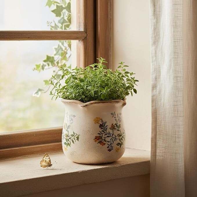 Xiaan Jiaju Ceramic Flower Vase, Rustic Farmhouse Vases & Planting Pots with Drainage, European Home Decor for Mantel Fireplace Bookshelf Wedding Centerpieces Gift, Yellow Blooms