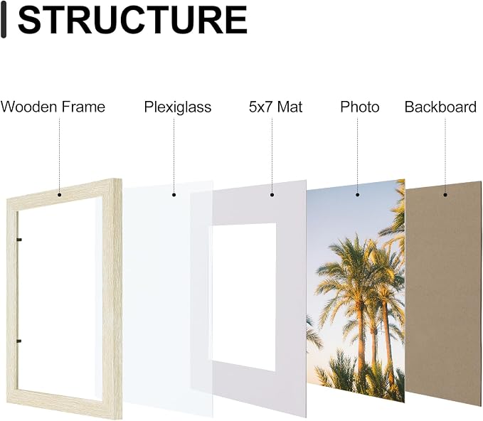 Vittanly 8x10 Picture Frames Set of 9 for Wall Mount or Tabletop, Cornsilk | Display Pictures 5x7 with Mat or 8x10 without Mat, Small Photo Frames, Engineered Wood with Shatter Resistant Plexiglass