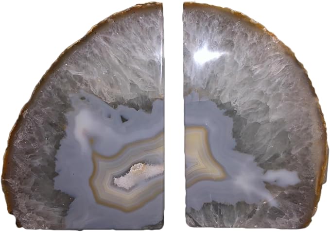 JIC Gem Natural Agate Geode Bookends Anti-Slip Heavy Duty 1 Pair 6-8 Lbs | Heavy Duty Decorative Crystal Book Stoppers Stone Book Supports for Shelf Desktop Home Office Decor Crystal Ornament Gift