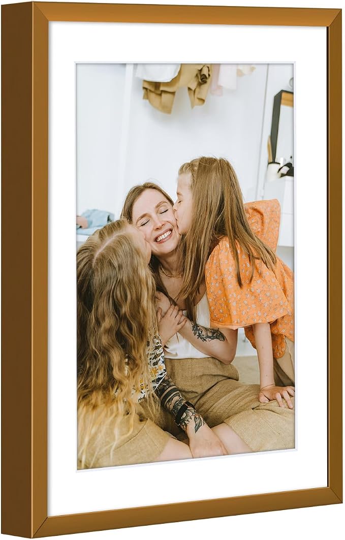 Frametory 2 Pack 6x8 Aluminum Frame with Mat for 5x7 Photo, Bronze