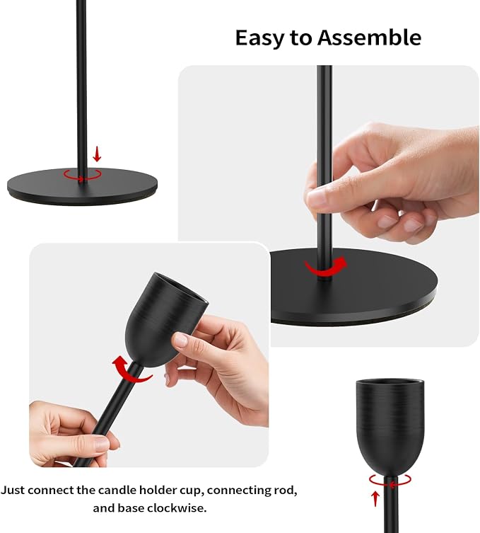 3PCS Black Tall Taper & Pillar Candle Candlestick Holder | Vintage Decor for Table, Wedding & Mantle, Fits Taper, Pillar & LED Candles, Ideal Centerpiece & Housewarming Gift