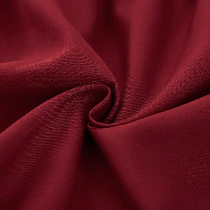 MEILA Wrap Around Bed Skirt for Queen & King Beds, 16" Drop, Burgundy | Three-Side Adjustable Elastic Dust Ruffle, Ruffled Polyester Fabric, Easy to Install, Fade Resistant & Machine Washable