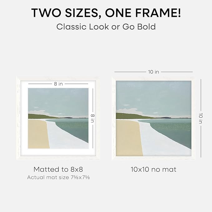 Homeforia 10x10 White Oak Picture Frame, High-End Wood, 8x8 Mat, Glass