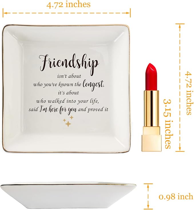 HOME SMILE Friendship Ring Dish　Decorative Tray-Friendship is not about who you've known the longest-Birthday Day Gifts for Betie,BFF-Sentimental Inspirational Gift for Cheer Up Women,Her