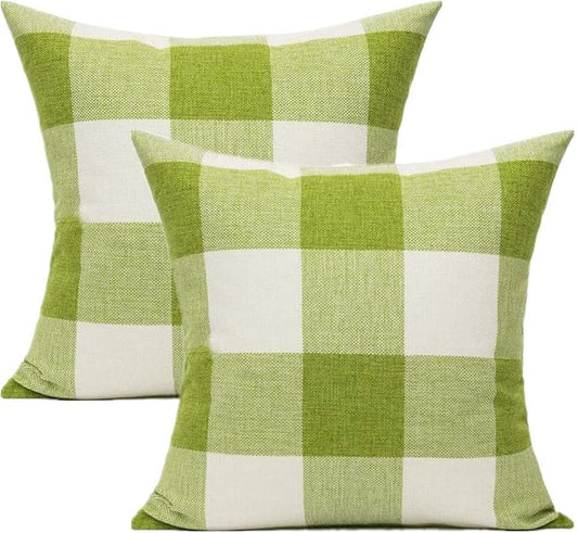 VAKADO 20x20 Grass Green White Buffalo Plaids Decorative Throw Pillow Covers Retro Farmhouse Checkered Sage Green Furniture Square Cushion Cases Home Decorations for Couch Patio Sofa Outdoor Set of 2