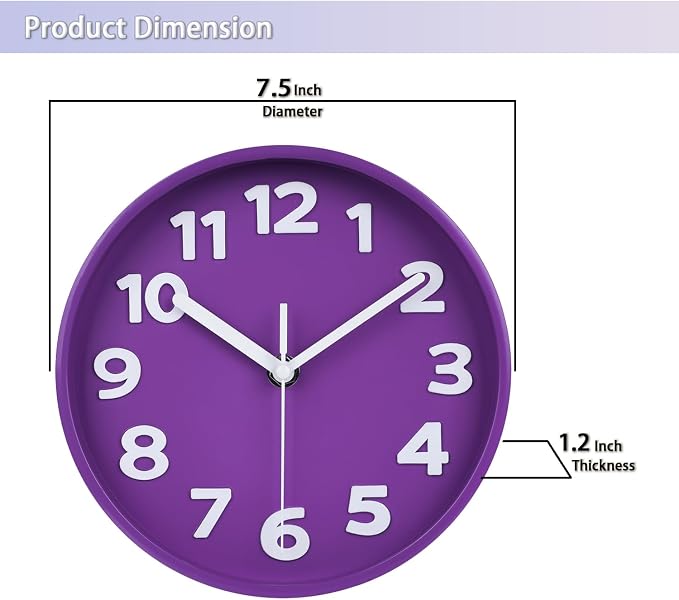 JENLYSTIME 8 Inch Vibrant Purple Modern Wall Clock – Silent Non-Ticking, Bold 3D Numbers, Precise Quartz Movement | Decorative Desk & Wall Clock with Stand for Home, Kitchen, Bedroom, or Office