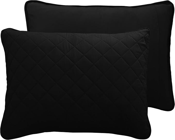 Easy-Going Reversible Quilt Set Full/Queen, Bedspread with 2 Shams | Black/Beige, Lightweight Microfiber Bed Comforter, 1 Quilt + 2 Pillow Shams, All-Season Coverlets for Bedroom