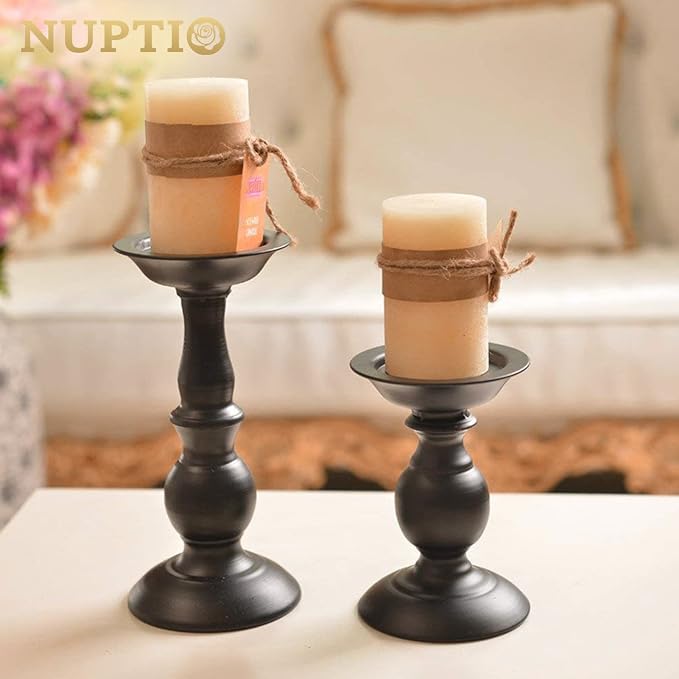 NUPTIO Black Candle Holder for Pillars: Rustic Metal Candle Stands Set