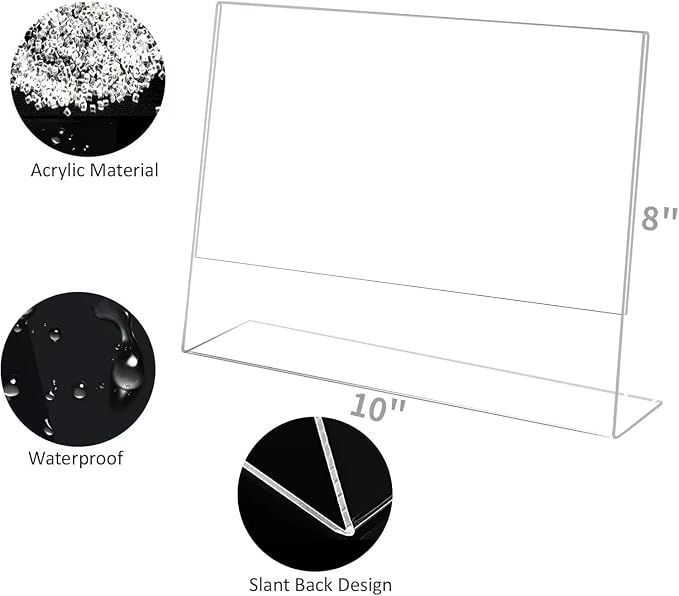 8x10 Acrylic Picture Frames, Set Of 6 Clear Acrylic Frameless Gift for Desktop Display, Standing Picture or Display Sign Holder with Inserts for Home Office - Horizontal