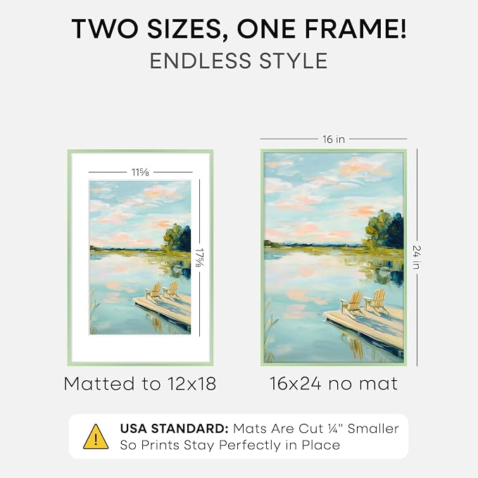 Homeforia 16x24 Green Picture Frame, High-End Metal, 12x18 Mat, Glass