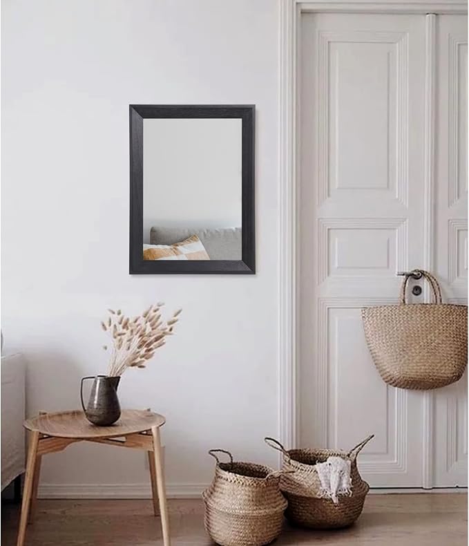 AAZZKANG Wall Mirror Black Wood Framed Rectangle Mirrors for Wall 16"x12" | Decorative Small Hanging Mirror for Bedroom Bathroom Living Room Farmhouse Entryway