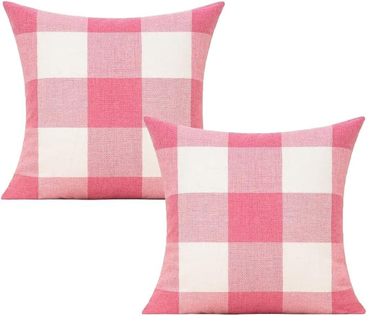 VAKADO Valentines Pink Throw Pillow Covers 16x16 Set of 2 Buffalo Valentines Day Decorative Gingham Farmhouse Decor Outdoor Checkered Cushion Plaids Cases Home Decorations for Bedroom Couch Sofa Patio