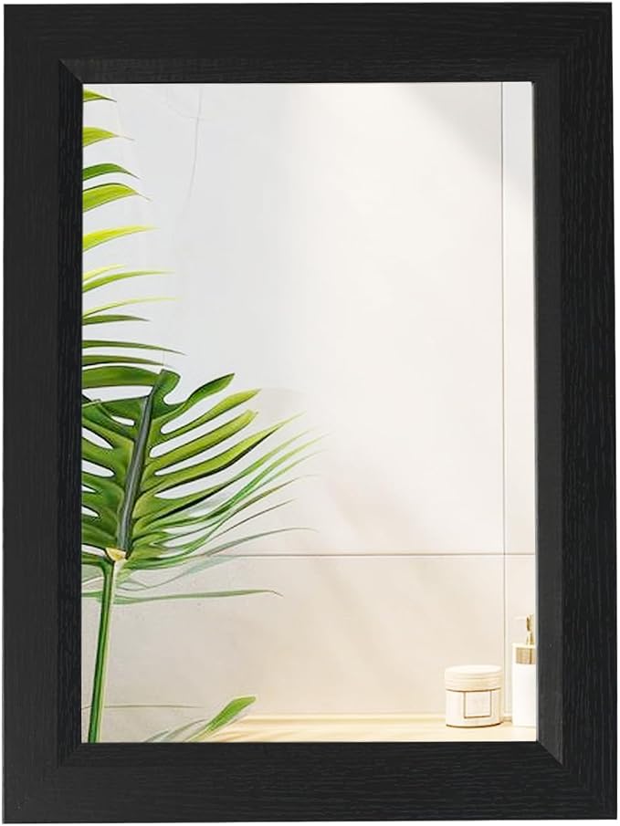 Small Rustic Black Bathroom Mirror, 11.8x15.8 Inch Wooden Frame | Rectangle Wall Mirror, Hanging Horizontally or Vertically, Suitable for Living Room Bathroom Bedroom Entryway