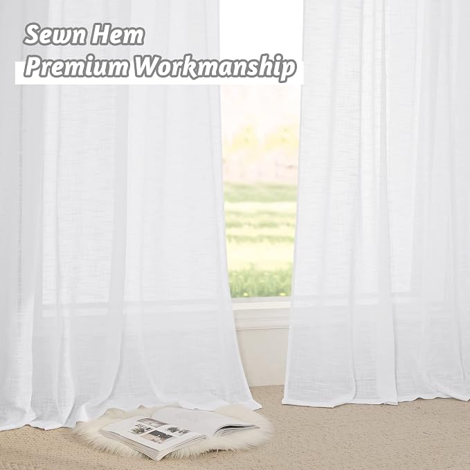 RYB HOME White Semi Sheer Curtains for Small Window 45 inches Long | Light Filtering Privacy, Boho Country Rustic, Kitchen Cafe Bathroom RV Camper, Rod Pocket,White, W34 x L45, 2 Panels