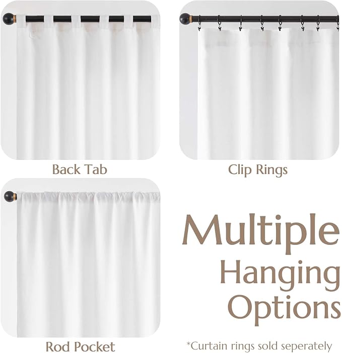 jinchan Lined Linen Curtains Privacy Back Tab 50x63 Inch 2 Panels Set White | Light Filtering Curtains with White Privacy Liner, Cottage Core Farmhouse Curtains for Living Room, Rod Pocket 63 Inch Length