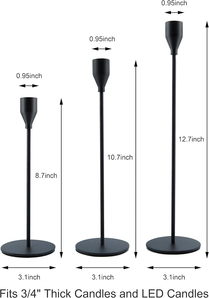 NLBTW Black Candlestick Holders, Set of 3 Tall Metal Taper Candle Holder