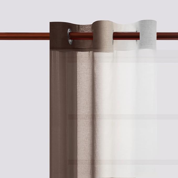 DWCN Ombre Short Sheer Curtains - Faux Linen Semi Voile Gradient Light-Filtering Bedroom and Living Room Curtains, Set of 2 Grommet Top Window Drape Panels, 42 x 45 Inch Length, Chocolate Brown