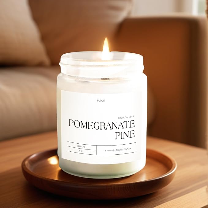 Pomegranate Pine Candles for Home Scented, 9oz Non Toxic Soy Candle | Natural Aromatherapy Candles with Essential Oil, Home Fragrance Stress Relief & Meditation Jar Candles Gifts for Women & Men