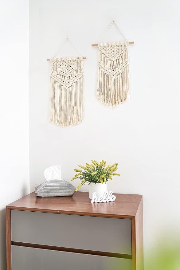 Dahey 2Pcs Small Macrame Wall Hanging, 2 Sizes Boho Tapestry Wall Art Decor