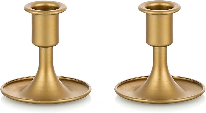 Romadedi Gold Taper Candle Holders, Set of 2, Christmas, Wedding Decor | for Standard Candlestick, Festive Table Centerpiece, Vintage Home Decor for Fireplace