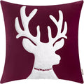BRAWARM Christmas Pillow Cover 18 X 18 Inches, Burgundy Reindeer Embroidered Pillow Cover, Soft Velvet Decorative Throw Pillow for Couch Bed Sofa Living Room Home