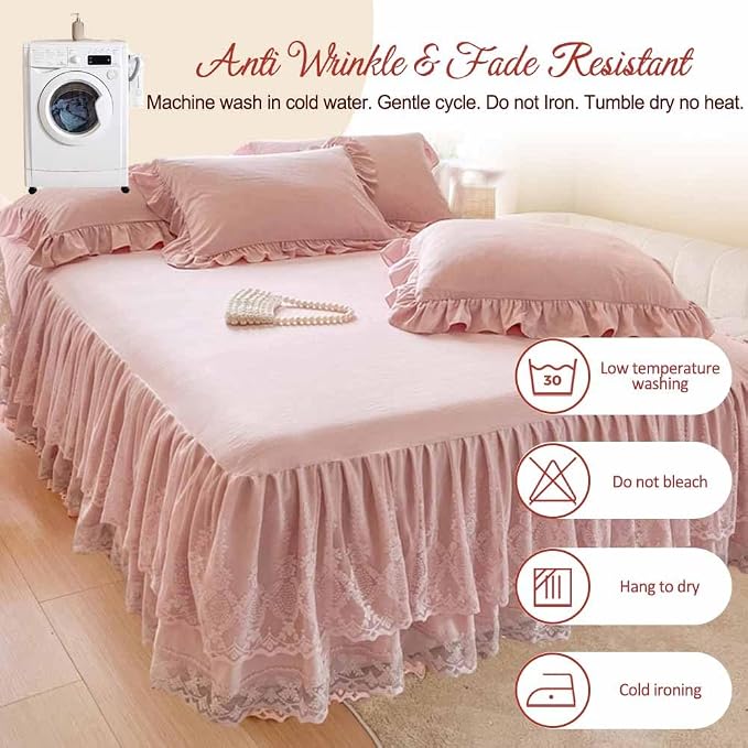 Lace Bed Skirt & Bedsheet KingXL Size - 17 in. Drop, Easy Fit Ruffled Bedskirt Wrap Around Bedcover, Anti Wrinkle & Fade