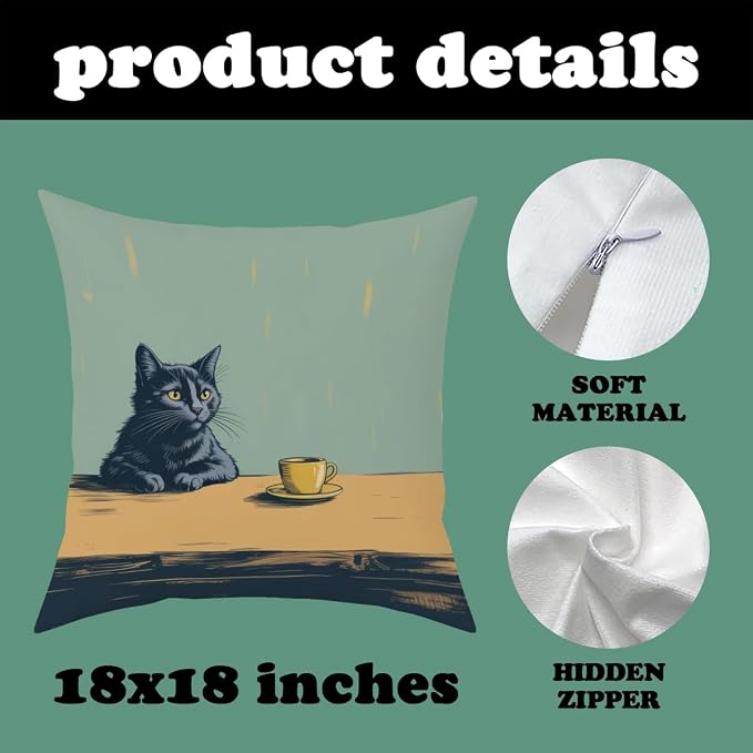 Fokongna Healed Cat Throw Pillow Covers 18 x 18 Home Decor, Art Deco Pillowcase Cushion Cover for Bed Sofa Living Room, Indoor and Outdoor use