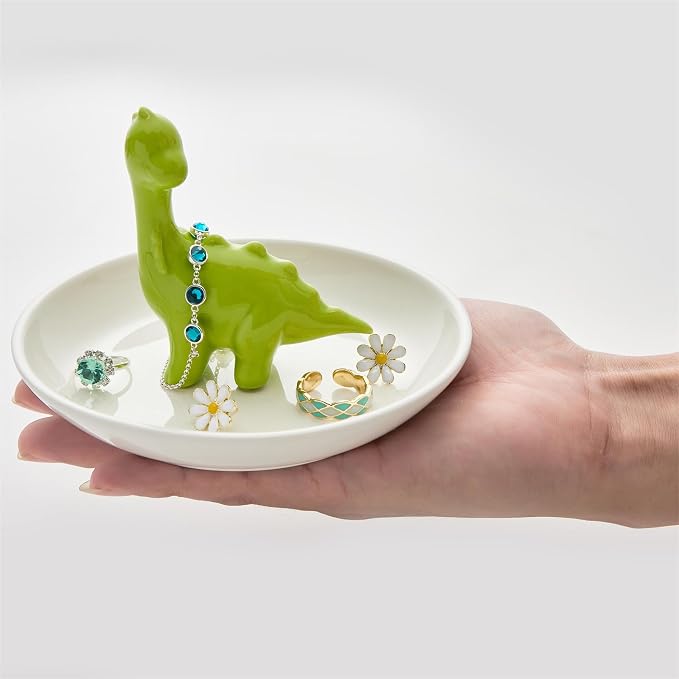 Dinosaur Ring Holder Jewelry Dish, Ceramic Jewelry Holder Jewelry Tray Preppy Room Decor, Cute Gifts for Women Girls Birthday Wedding Christmas