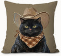 Vintage Western Cowboy Black Cat Pillow Covers 18x18, Black Cat Gifts, Rustic Country Western Cowboy Kitten Decorative Throw Pillow Covers Pillowcases for Home Bedroom Living Room Decor
