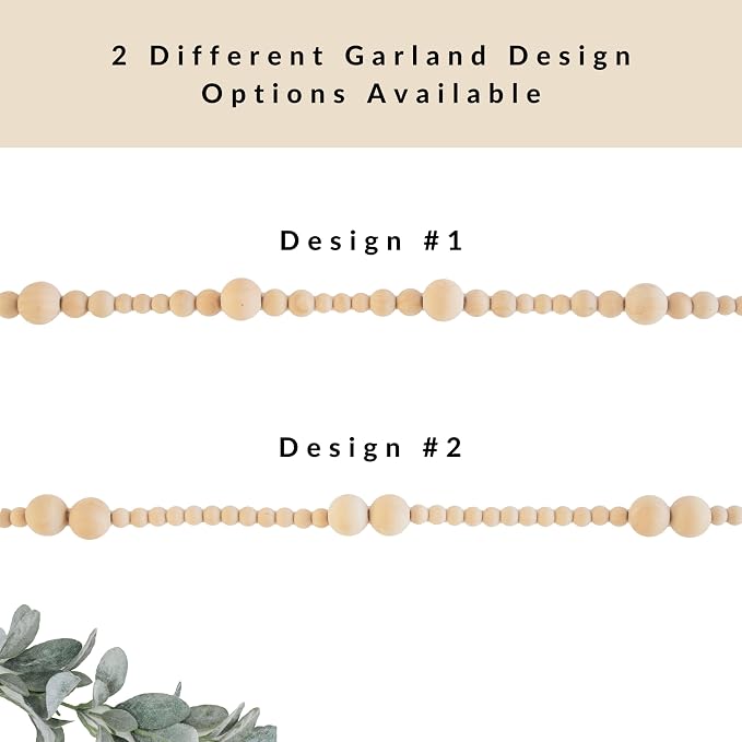 7ft Wooden Beads Garlands, Xmas Bead Garland Round Craft Bead, Wall Hanging for Country Natural Holiday Christmas Tree, Wooden Beads for Home Décor 2 Ball Design (Natural Wood)