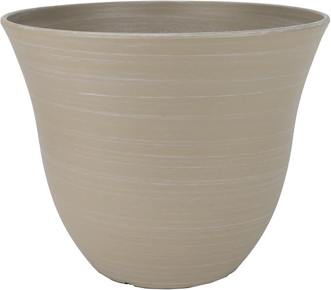 15" Honeysuckle Planter in Grained Beige | Hand-Painted Finish Plant Pots, Lightweight Indoor Outdoor Planter, UV-Resistant, Great for Patio, Home & Garden Decor Accent