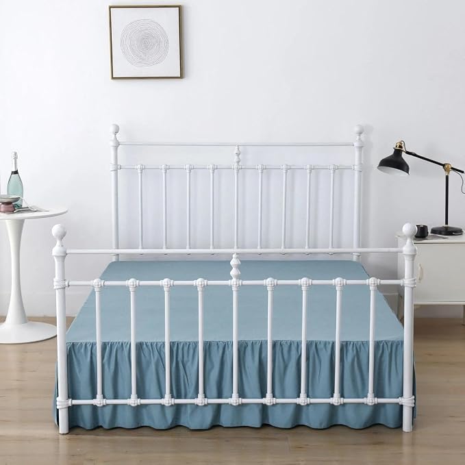 Bed Skirt Queen Size Ruffled Bed Skirt with Split Corners | 14 Inch Drop Dust Ruffle Bed Skirt with Platform, Teal Blue, 14'' Queen