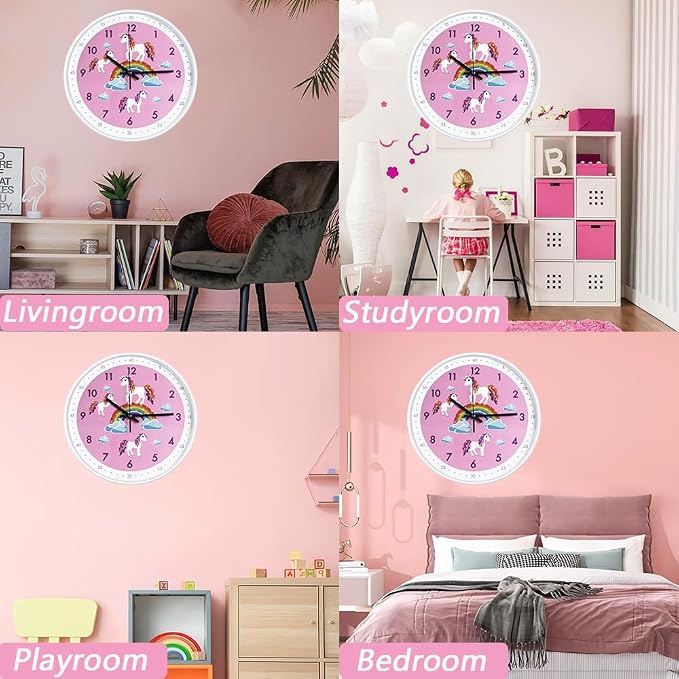 Pink Wall Clock,Silent Non Ticking Children's Décor Quiet Clocks for Kids Room,Office,School,Bedroom,Kitchen,Classroom (12 inch Pink)