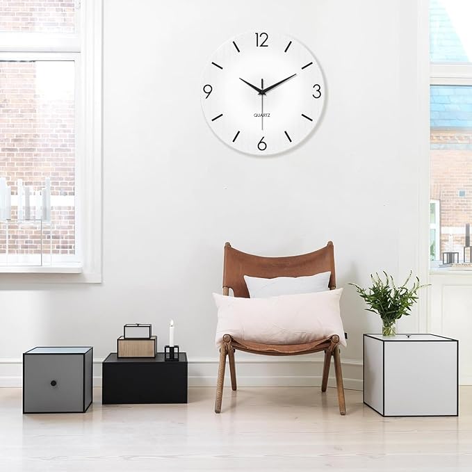 XFM Large Minimalist Wall Clocks Battery Operated 24 Inch White | Silent Non-Ticking Modern Simple Analog Decorative for Living Room Bedroom Office Decor