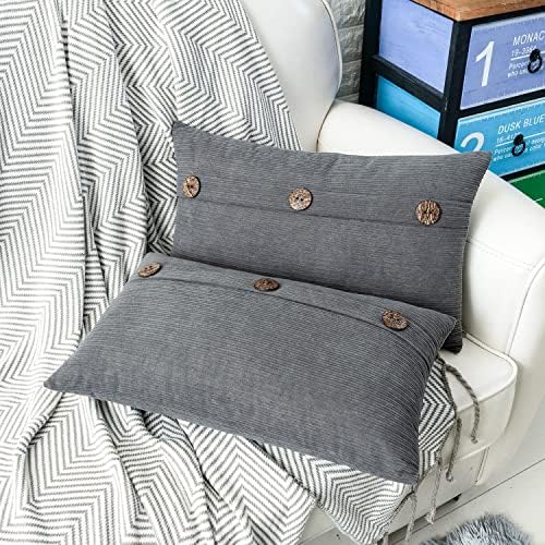 HWY 50 Grey Chenille Throw Pillow Covers 12x20 Inch Buttons Pack of 2