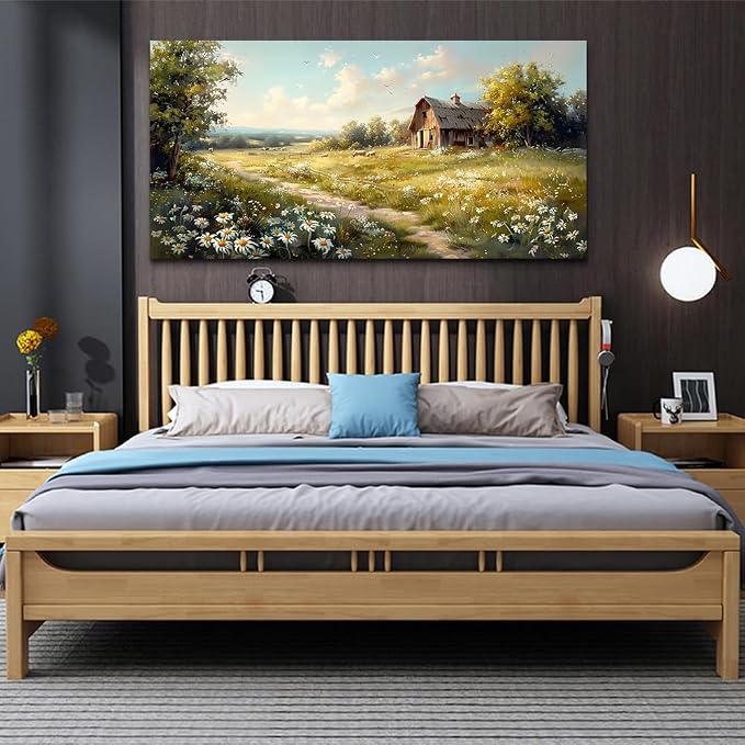 KELIYUAN Large Wall Art For Living Room Canvas Wall Decor For Bedroom Office Wall Decoration Vintage Country Field Landscape Painting Framed Pictures Artwork Room Mural Aesthetic Home Decor 30"x60"