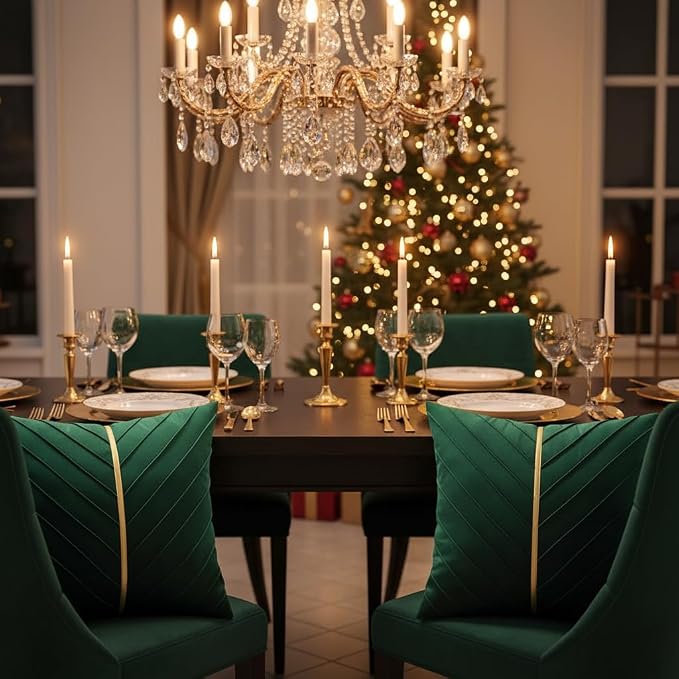 Velvet Throw Pillow Covers 18x18 Pack of 2 Gold Decor Dark Green