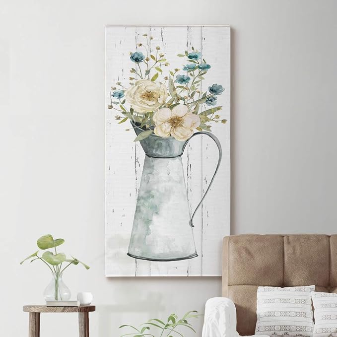 Renditions Gallery Canvas Flowers Wall Art Modern Decorations Paintings Elegant Floral Vase Glam Botanical Romantic Bouquet Wall Hanging Artwork for Office Bedroom Kitchen - 12"x24" LT43