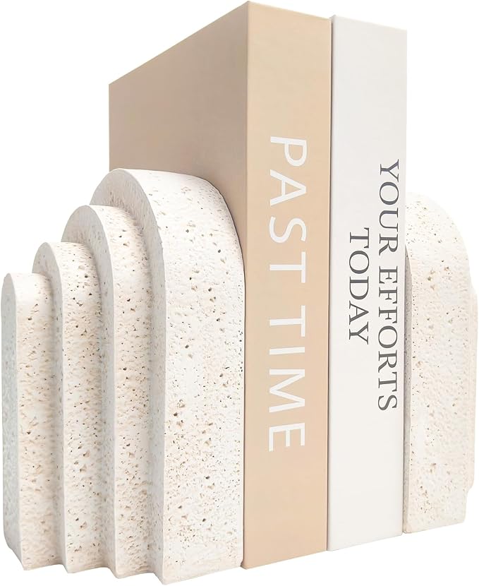 Heavy Duty Book Ends for Shelves, Decorative Book Stopper for Shelves, Resin Decor Bookends for Heavy Books, Modern Home Decor Aesthetic Bookend Aesthetically Pleasing Layered Arch Design, Set of 2