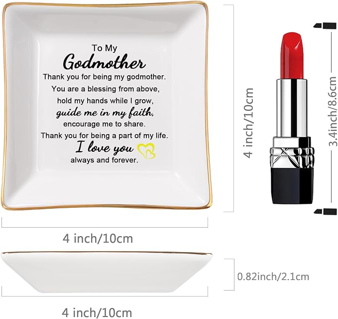 Piudee Godmother Gift - Thank You for Being My Godmother Jewelry Dish Trinket Tray, Godmom Birthday Mother's Day Christmas Gifts for Godmother, Godmother Gifts from Godchild