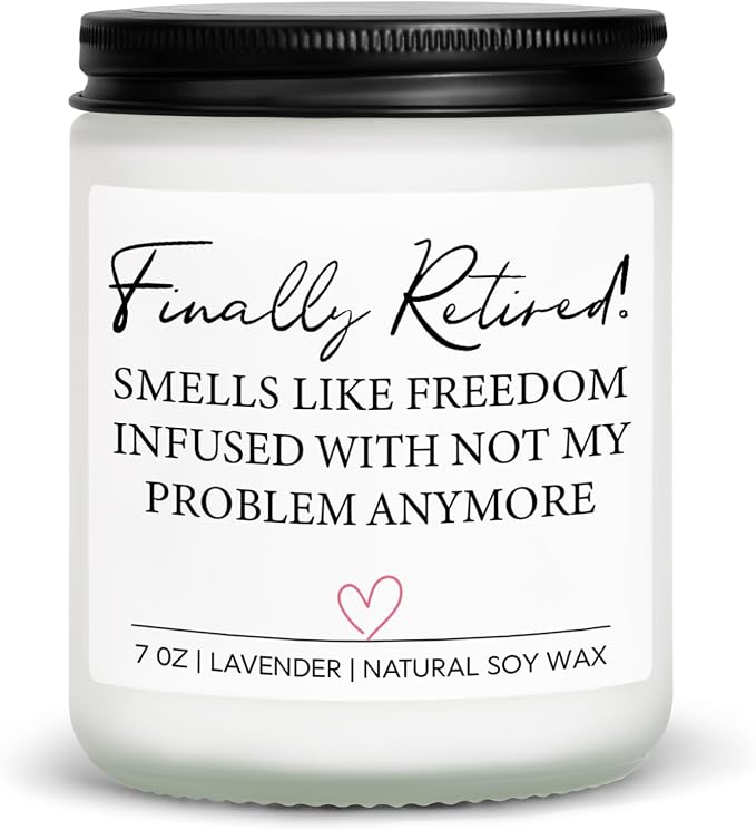 Retirement Gift for Woman, Happy Retirement Candle, Funny Retired Farewell Gifts for Women, Coworkers, Teacher, Nurse, Boss, Friends - Handmade Lavender Natural Soy Wax Candle (7oz)