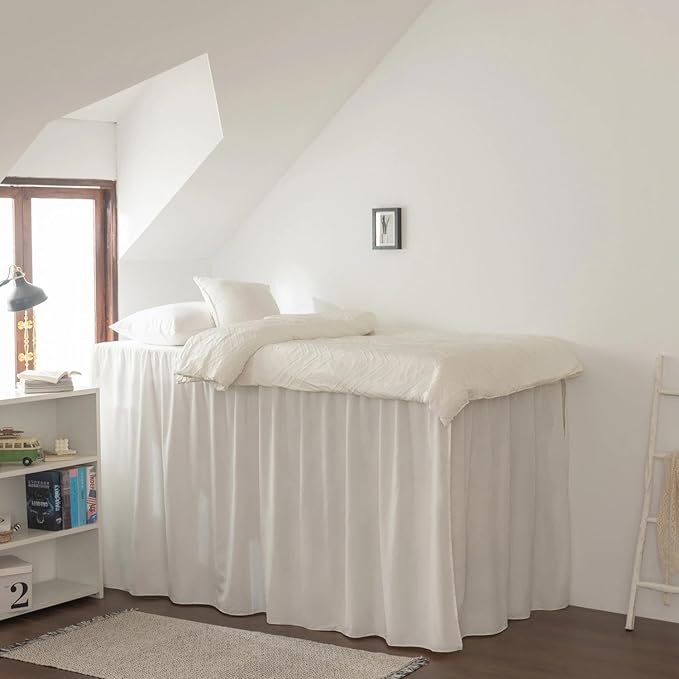 Dorm Bed Skirt Twin XL 36 Inch Drop Length | Ivory, Ruffled Pattern College Dorm Room Bed Skirts - Split Corner, Easy Care, Microfiber Bed Skirt Dust Ruffle with Platform