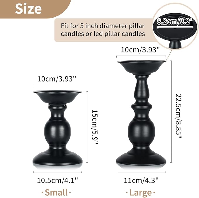 2 Pcs Black Pillar Candle Holders, Most Ideal for 3" Pillar Candles, Gifts for Wedding, Party, Home, Spa, Reiki, Votive Candle (2 x S)