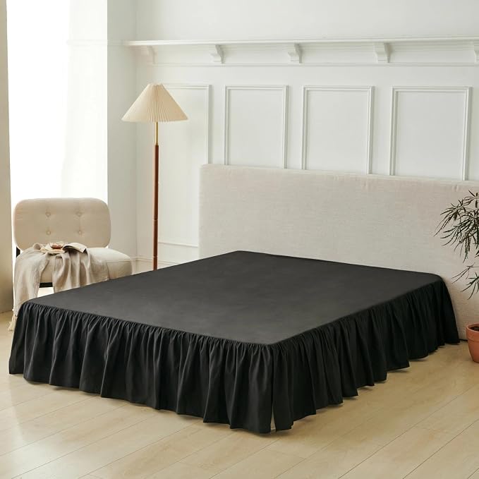 King Bed Skirt 18 Inch Drop Ruffled Split Corners with Platform