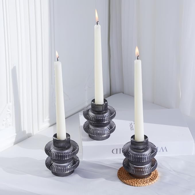 VOHO Smoky Grey Taper Candle Holders Set of 6, Candle Sticks Holder Decor