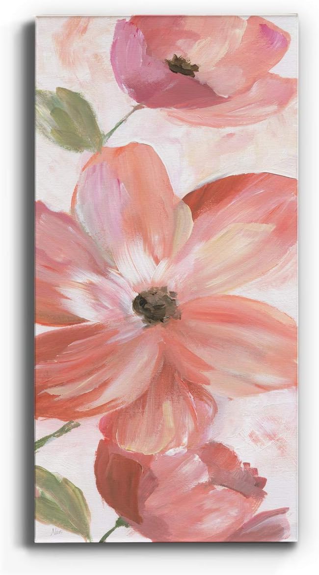 Renditions Gallery Canvas Floral Wall Art Home Paintings & Prints Pink Blooming Flowers Glam Modern Botanical Vibrant Decorations Artwork for Bedroom Office Kitchen - 20"x40" LT43
