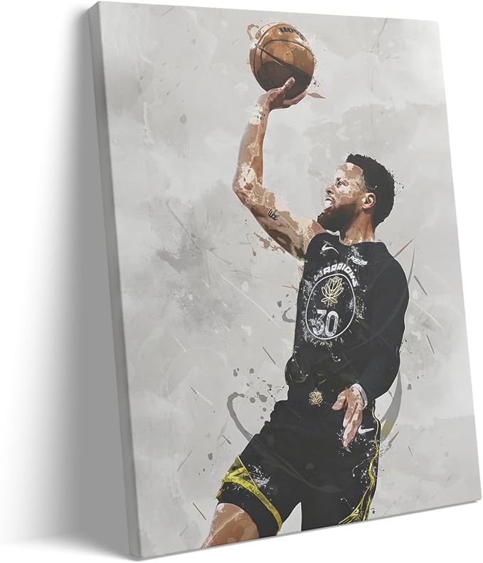 Stephen Curry Basketball Canvas Wall Art, Sports Player Poster, 12x16 Inch | Abstract splash ink athletic artwork, motivational sports wall decor for teen boys room, bedroom, living room, gym or office