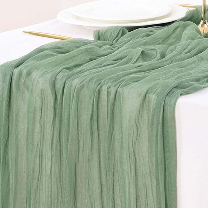 Cheesecloth Table Runner Fall Boho Wedding Birthday Party Home Decor | Sage Green 2pcs Rustic Gauze 10FT Cheese Cloth Sheer Farmhouse Dining Runner for Baby Shower Bridal Holiday Decorations